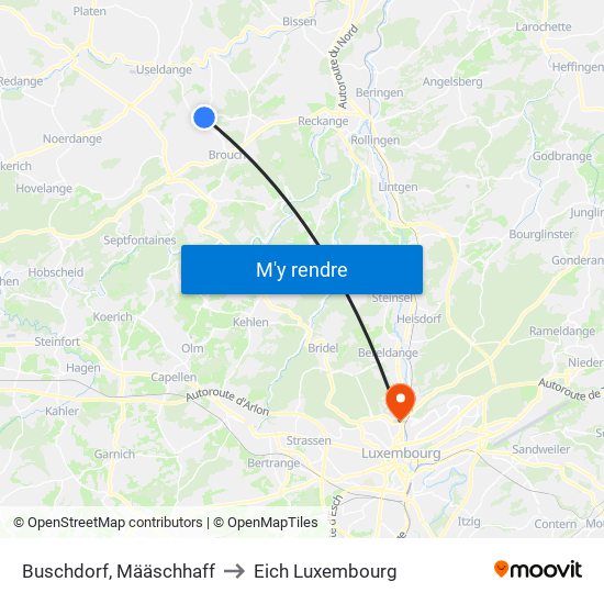 Buschdorf, Määschhaff to Eich Luxembourg map