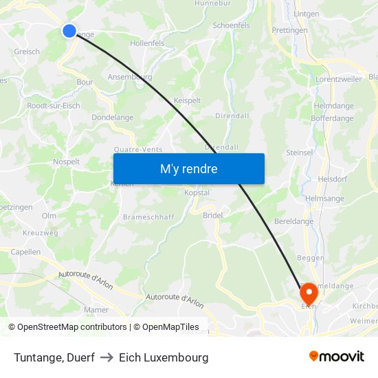 Tuntange, Duerf to Eich Luxembourg map