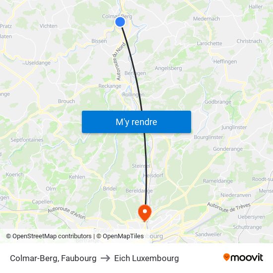 Colmar-Berg, Faubourg to Eich Luxembourg map