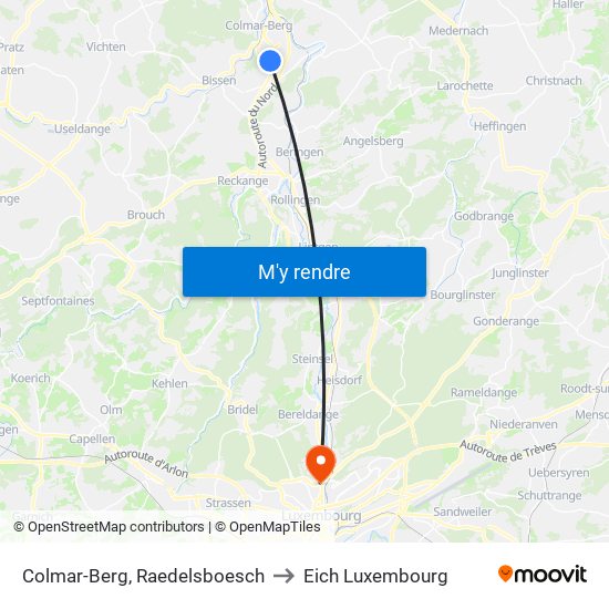 Colmar-Berg, Raedelsboesch to Eich Luxembourg map