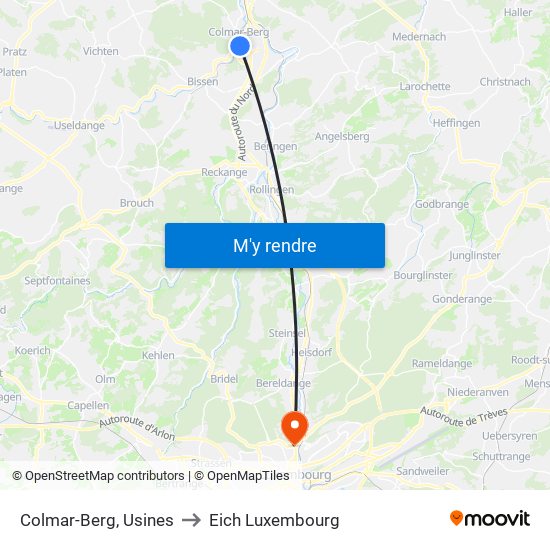 Colmar-Berg, Usines to Eich Luxembourg map