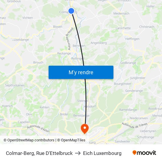 Colmar-Berg, Rue D'Ettelbruck to Eich Luxembourg map