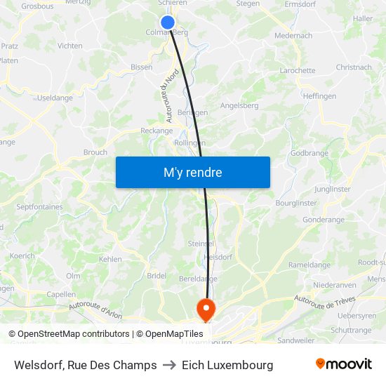Welsdorf, Rue Des Champs to Eich Luxembourg map