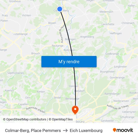 Colmar-Berg, Place Pemmers to Eich Luxembourg map