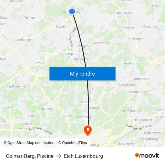 Colmar-Berg, Piscine to Eich Luxembourg map