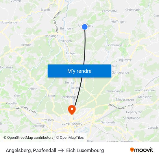 Angelsberg, Paafendall to Eich Luxembourg map