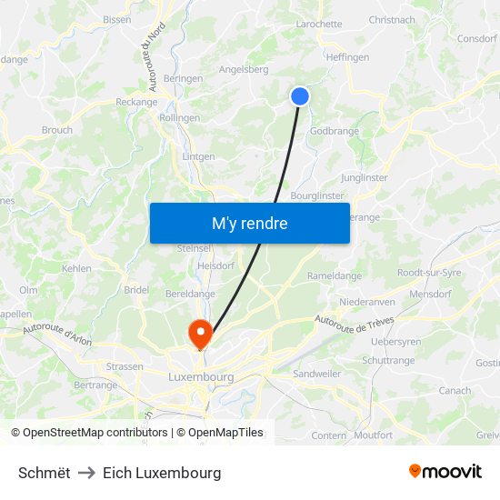 Schmët to Eich Luxembourg map