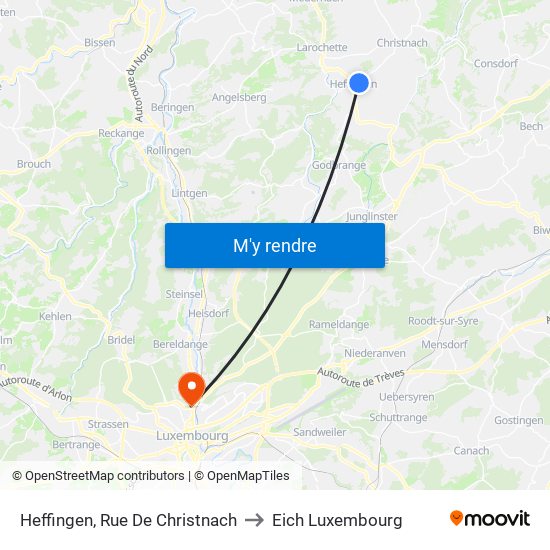 Heffingen, Rue De Christnach to Eich Luxembourg map