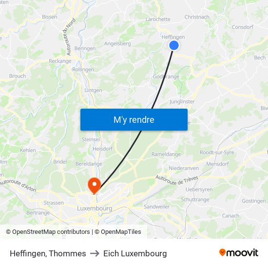 Heffingen, Thommes to Eich Luxembourg map