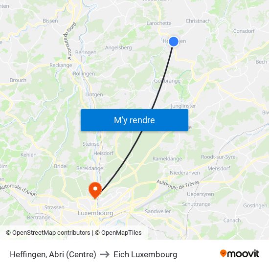 Heffingen, Abri (Centre) to Eich Luxembourg map