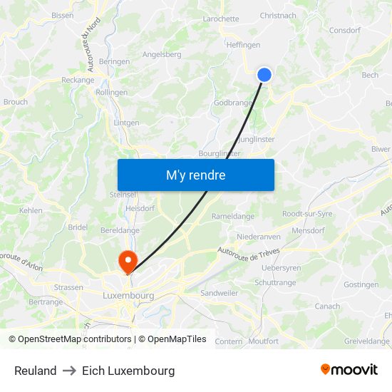 Reuland to Eich Luxembourg map