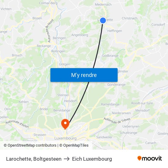 Larochette, Boltgesteen to Eich Luxembourg map