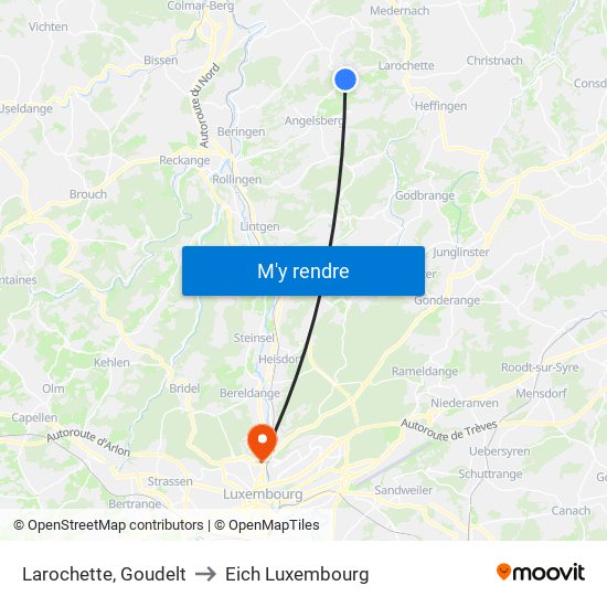 Larochette, Goudelt to Eich Luxembourg map