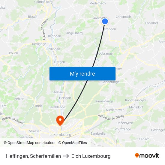 Heffingen, Scherfemillen to Eich Luxembourg map