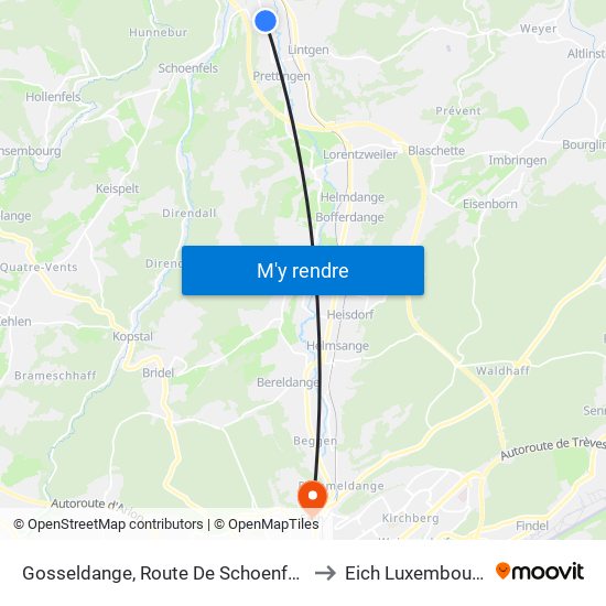 Gosseldange, Route De Schoenfels to Eich Luxembourg map