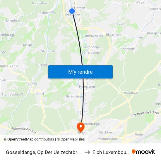 Gosseldange, Op Der Uelzechtbréck to Eich Luxembourg map