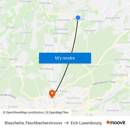 Blaschette, Fëschbecherstrooss to Eich Luxembourg map