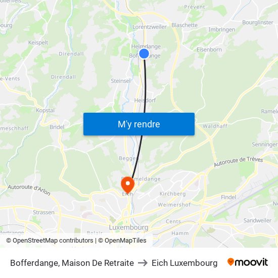 Bofferdange, Maison De Retraite to Eich Luxembourg map