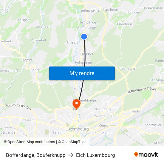 Bofferdange, Bouferknupp to Eich Luxembourg map