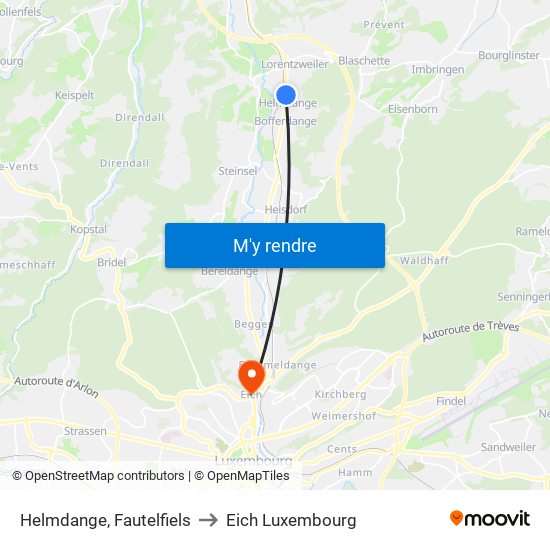 Helmdange, Fautelfiels to Eich Luxembourg map
