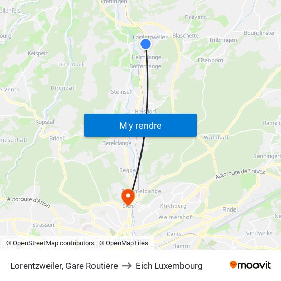 Lorentzweiler, Gare Routière to Eich Luxembourg map