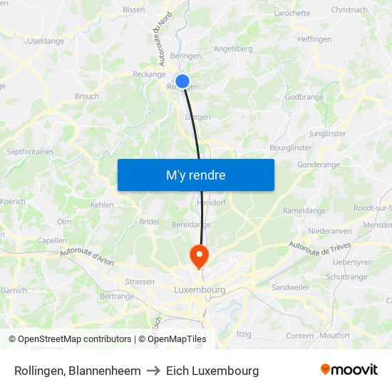 Rollingen, Blannenheem to Eich Luxembourg map