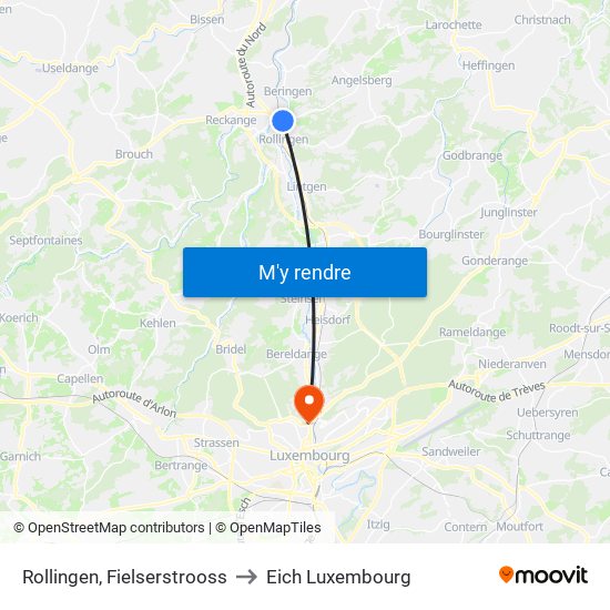 Rollingen, Fielserstrooss to Eich Luxembourg map