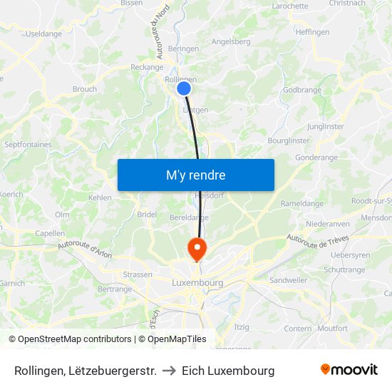 Rollingen, Lëtzebuergerstr. to Eich Luxembourg map