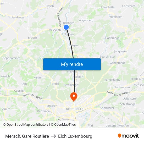 Mersch, Gare Routière to Eich Luxembourg map