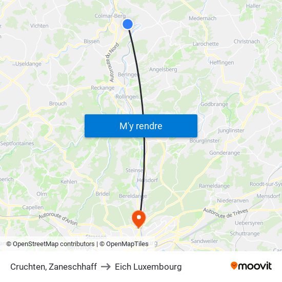 Cruchten, Zaneschhaff to Eich Luxembourg map