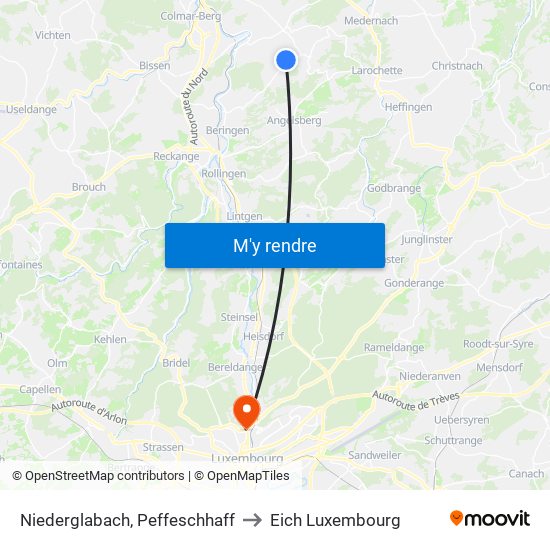 Niederglabach, Peffeschhaff to Eich Luxembourg map