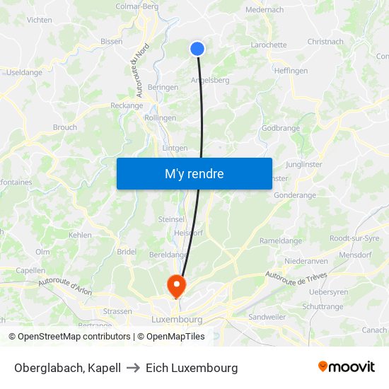 Oberglabach, Kapell to Eich Luxembourg map