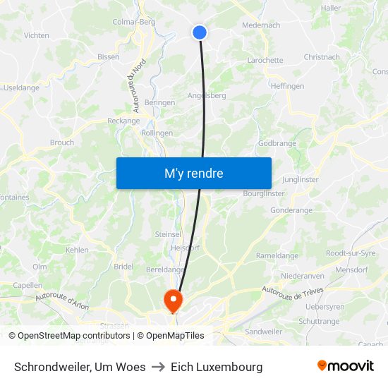 Schrondweiler, Um Woes to Eich Luxembourg map