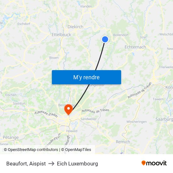 Beaufort, Aispist to Eich Luxembourg map