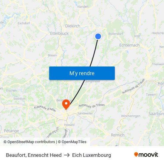 Beaufort, Ennescht Heed to Eich Luxembourg map