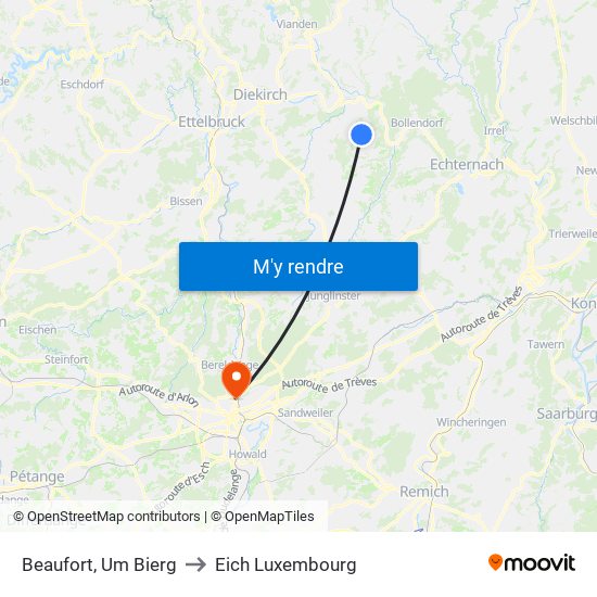 Beaufort, Um Bierg to Eich Luxembourg map