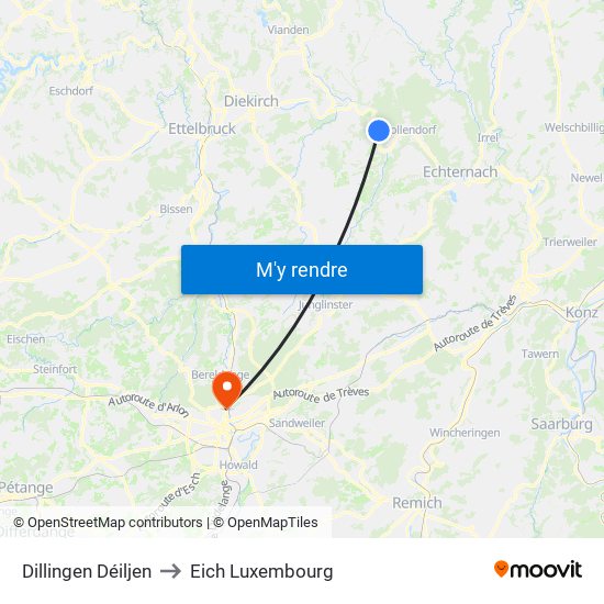 Dillingen Déiljen to Eich Luxembourg map