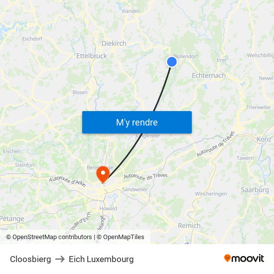 Cloosbierg to Eich Luxembourg map