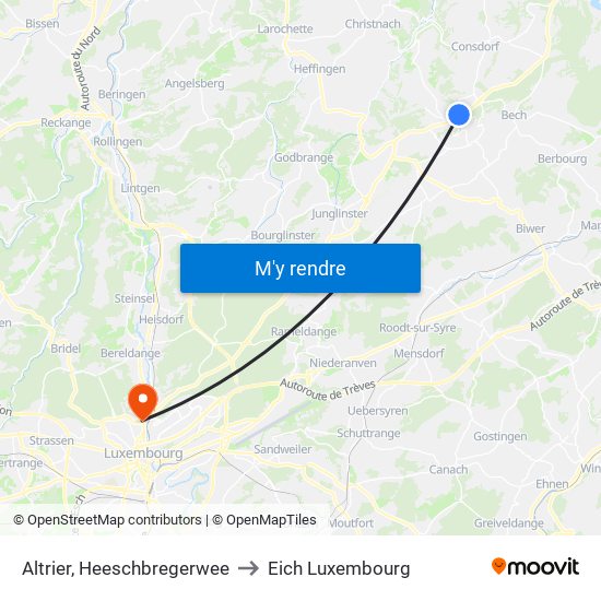 Altrier, Heeschbregerwee to Eich Luxembourg map