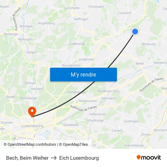 Bech, Beim Weiher to Eich Luxembourg map