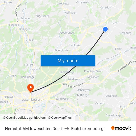 Hemstal, AM Ieweschten Duerf to Eich Luxembourg map