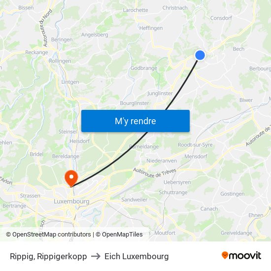 Rippig, Rippigerkopp to Eich Luxembourg map