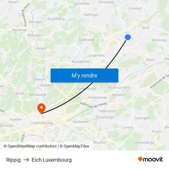 Rippig to Eich Luxembourg map