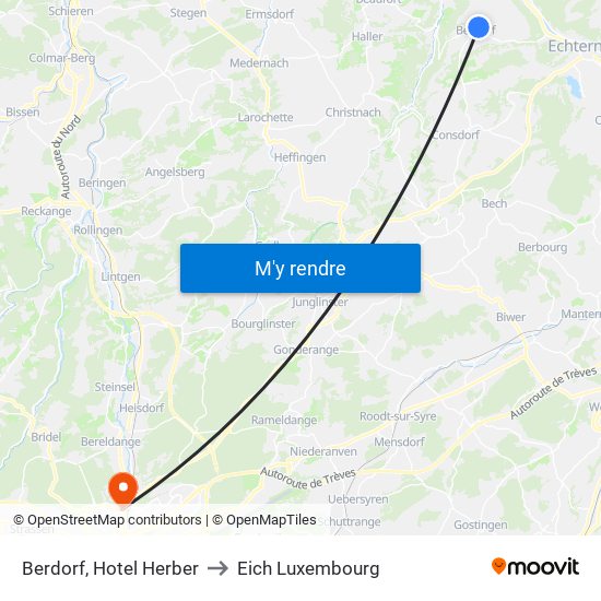 Berdorf, Hotel Herber to Eich Luxembourg map