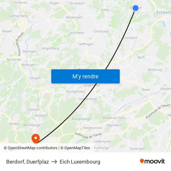 Berdorf, Duerfplaz to Eich Luxembourg map