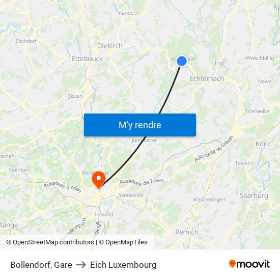 Bollendorf, Gare to Eich Luxembourg map