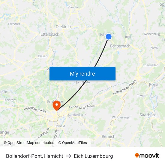 Bollendorf-Pont, Hamicht to Eich Luxembourg map