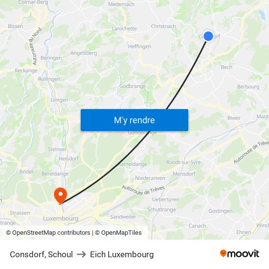 Consdorf, Schoul to Eich Luxembourg map