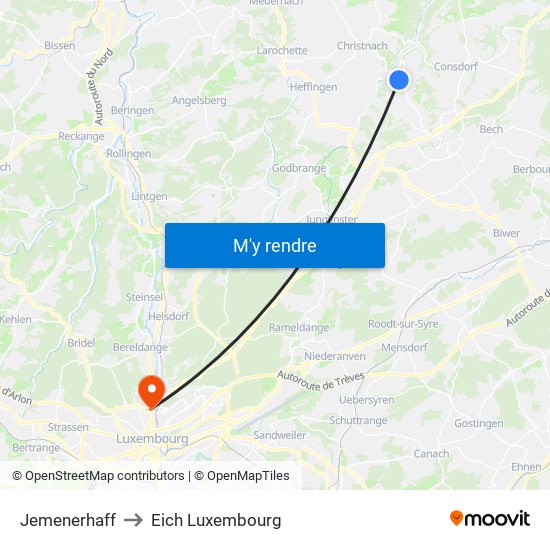 Jemenerhaff to Eich Luxembourg map