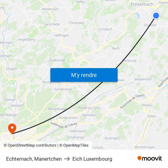 Echternach, Manertchen to Eich Luxembourg map